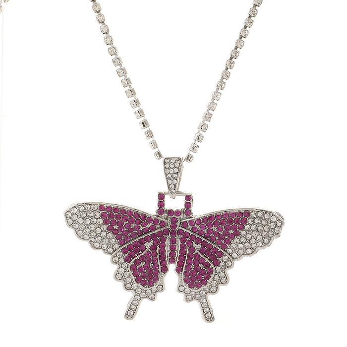 Wholesale Full Diamond Cuban Butterfly Necklace Exaggerated Butterfly Necklace JDC-NE-D048