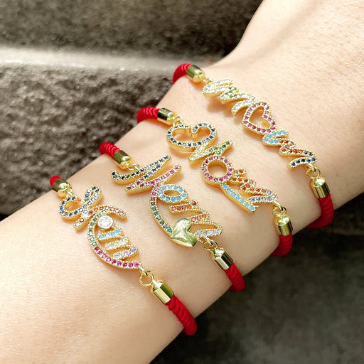Jewelry WholesaleWholesale red rope inlaid with color copper zircon Mother's Day bracelet JDC-BT-Duor003 Bracelet 翱昇 %variant_option1% %variant_option2% %variant_option3%  Factory Price JoyasDeChina Joyas De China