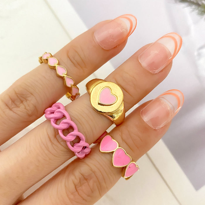 Wholesale Ring Alloy Drip Oil Color Peach Heart Smiley Multilayer Heart Shape JDC-RS-HSJ002