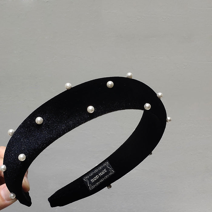 Wholesale Headband Black Velvet Pearl Face Small JDC-HD-TOC014