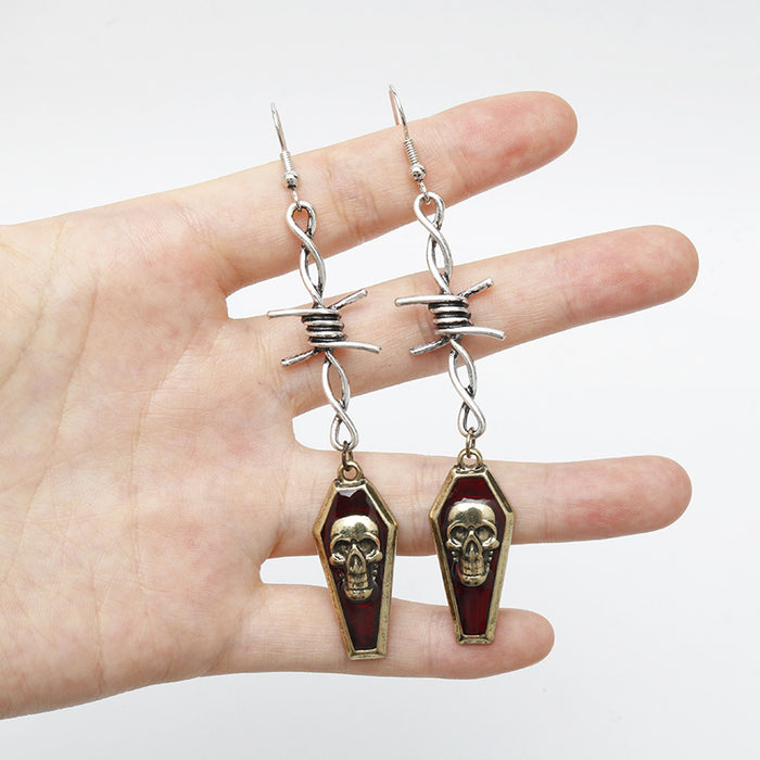 Wholesale Earrings Alloy Wire Skull Red Drop Oil JDC-ES-Dsheng012