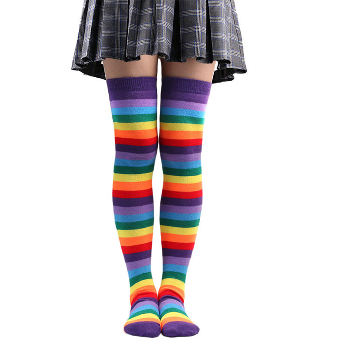 Wholesale Socks Polyester Rainbow Stripe Over-the-Knee Socks MOQ≥3 JDC-SK-XQ003