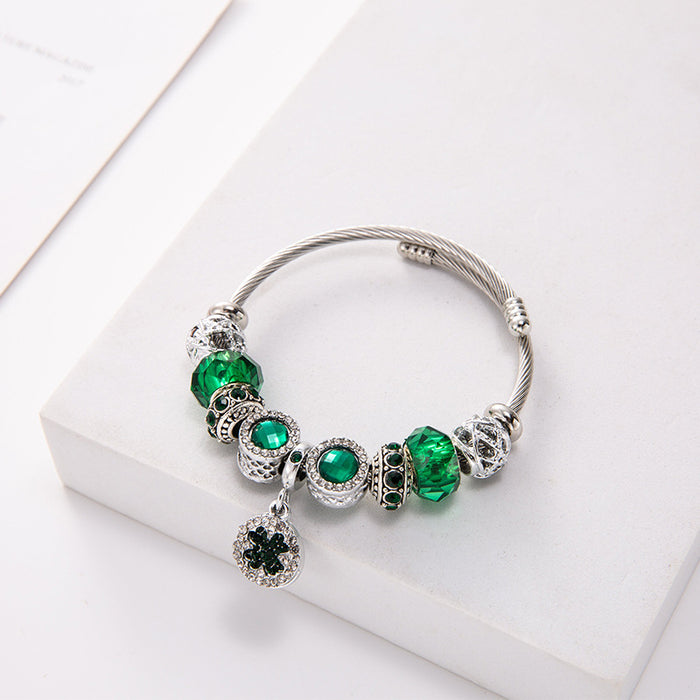 Wholesale Bracelet Stainless Steel Clover Crystal Beaded Wire JDC-BT-XinY009