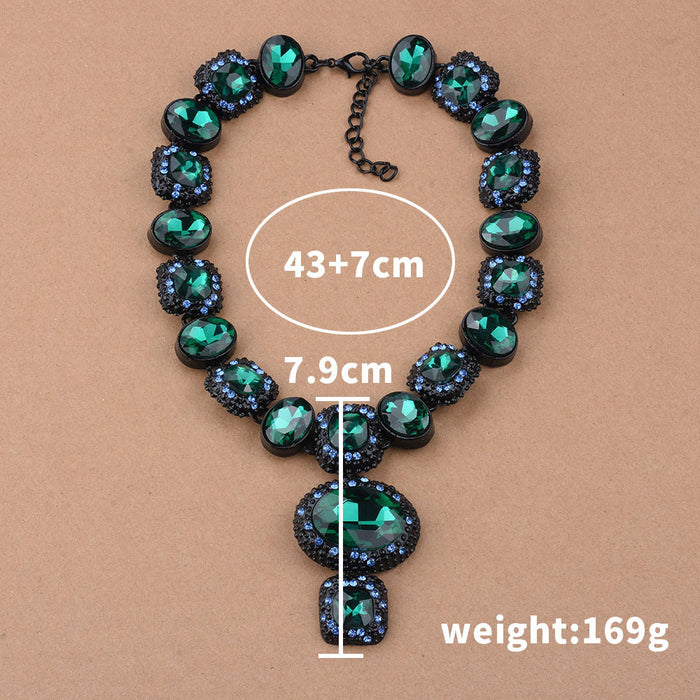 Wholesale Necklace Alloy Green Glass Crystal Jewel Short Clavicle Chain JDC-NE-QLan001