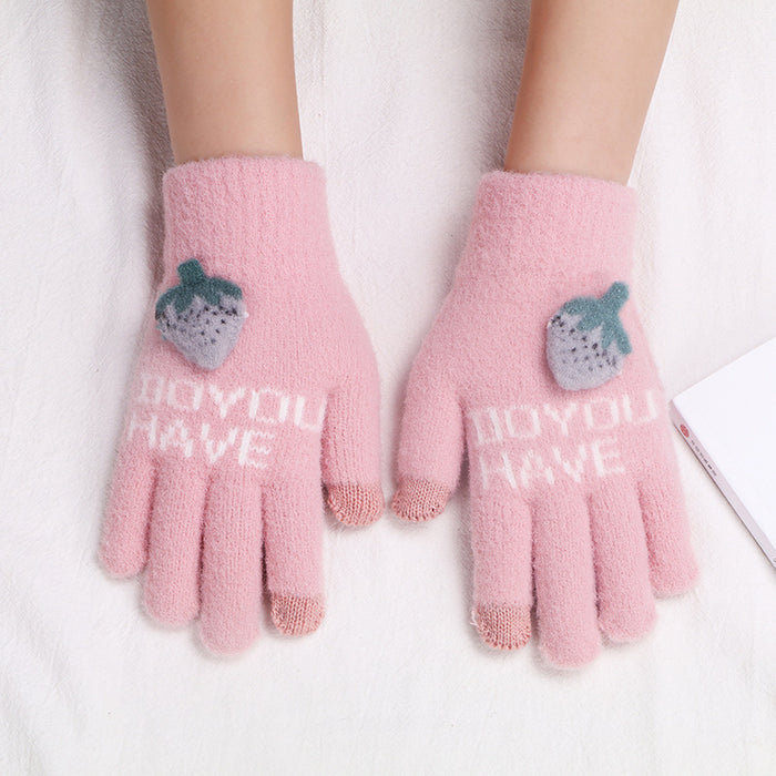 Wholesale Gloves Polyester Cute Strawberry Warm Touch Screen Gloves MOQ≥2 JDC-GS-JiaT011