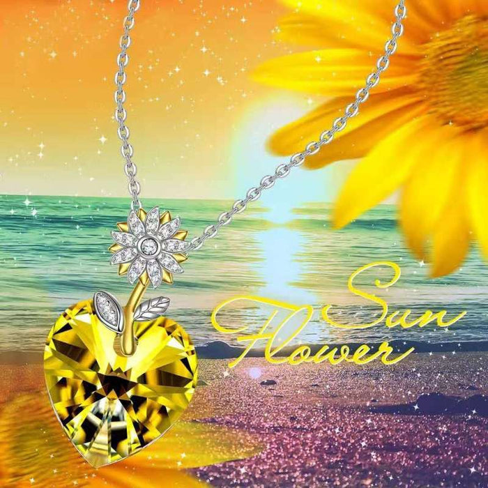 Wholesale Fashion Sunflower Yellow Crystal Heart Shape Ladies Necklace JDC-NE-XunO050