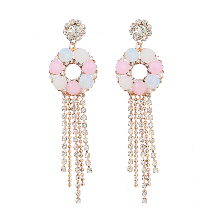 Jewelry WholesaleWholesale Pink Rhinestone Tassel Earrings JDC-ES-JL927 Earrings 氿乐 %variant_option1% %variant_option2% %variant_option3%  Factory Price JoyasDeChina Joyas De China