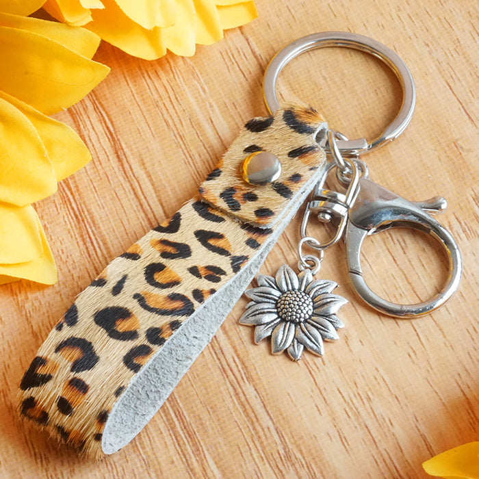 Wholesale Keychains Alloy Genuine Leather Leopard Zebra Handmade 3pcs JDC-KC-HeYi016