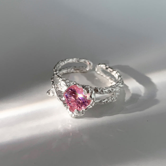 Anillo al por mayor de cobre rosa diamante diamante corazón corazón ajustable jdc-rs-jiuh002