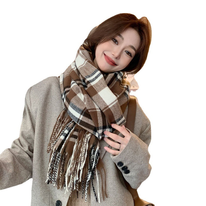 Wholesale Scarf Polyester Cotton Winter Thickening Warm Shawl Plaid JDC-SF-Qianx001