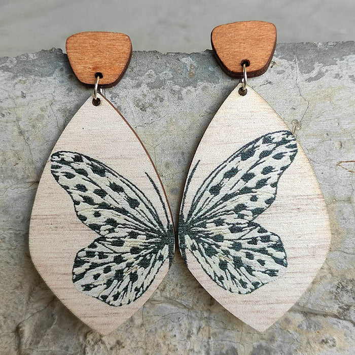 Wholesale Earrings Wooden Symmetrical Color Butterfly 2pcs JDC-ES-Heyi036
