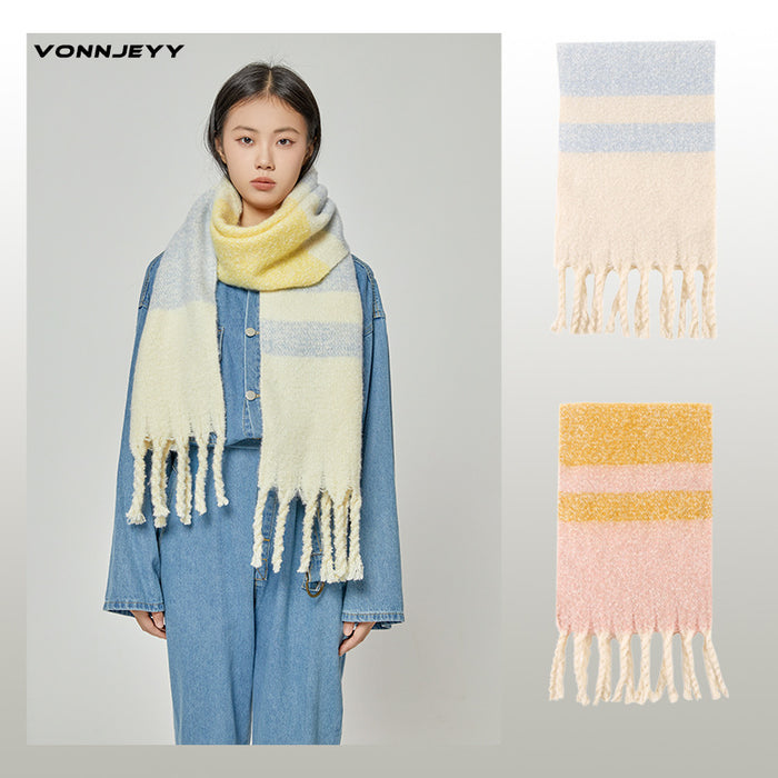 Wholesale Scarf Imitation Cashmere Winter Thickening Shawl Mohair Color Blocking JDC-SF-Zhongyi012