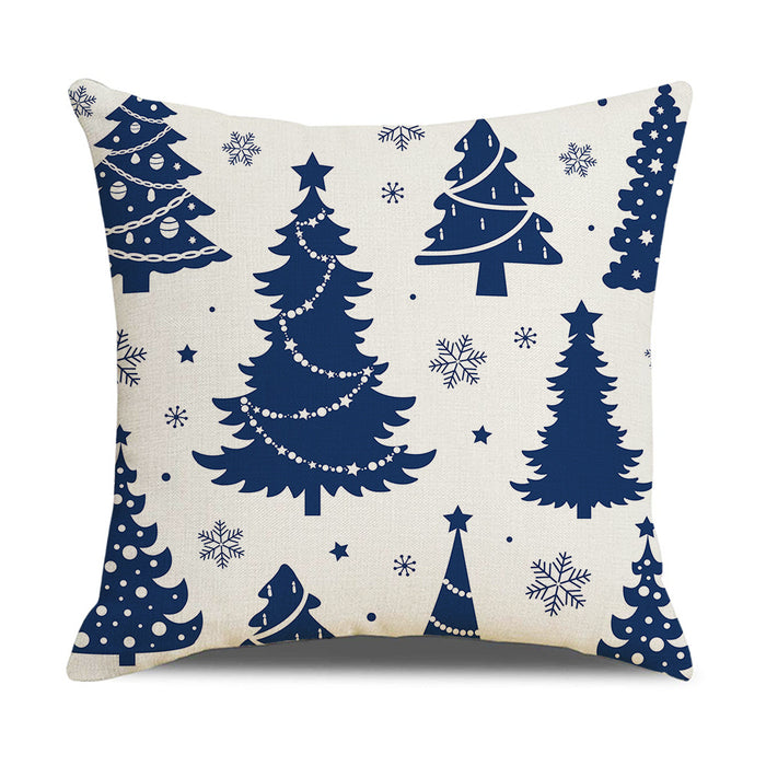 Wholesale Christmas Blue Elk Snowflake Print Linen Pillowcase MOQ≥2 JDC-PW-Weix002