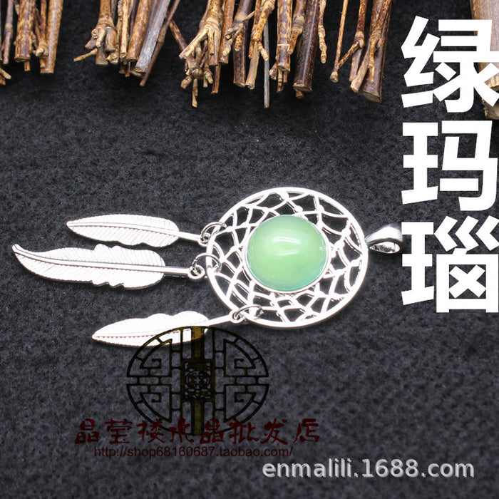Wholesale Necklace Green Onyx Dream Catcher Pendant JDC-NE-Jinshe006