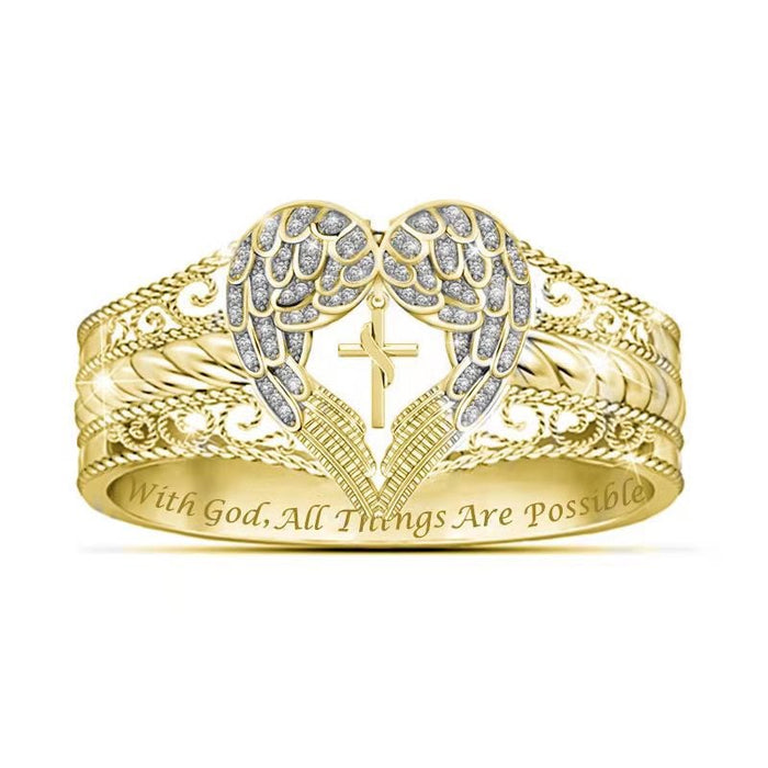 Wholesale Alloy Lettering Praying Angel Diamond Ring  MOQ≥2 JDC-RS-ZaiR002