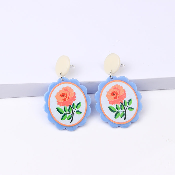 Wholesale 12 Colors Summer Fresh Plaid Small Flower Stud Earrings Acrylic MOQ≥2 JDC-ES-DUAI024