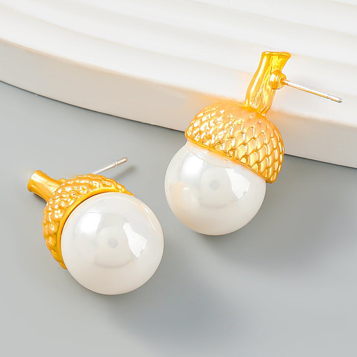 Wholesale Alloy Earrings with Pearls and Acorns JDC-ES-JL1062
