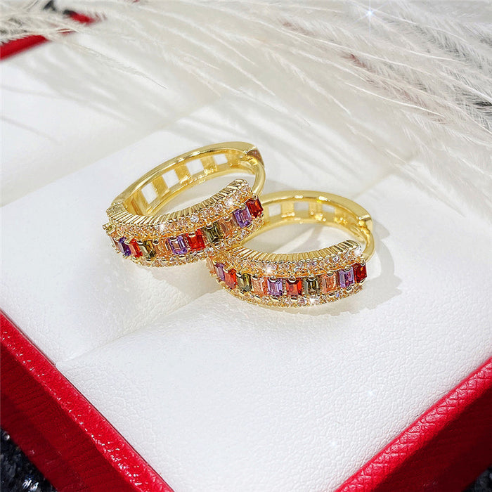 Wholesale Colored Zircon Copper Gold Plated Earrings MOQ≥2 JDC-ES-CaoS030