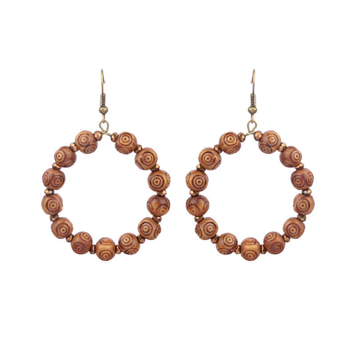 Boucles d'oreilles glottes en gros Perles de bois vintage Coupé géométrique tissé à la main JDC-ES-HH014