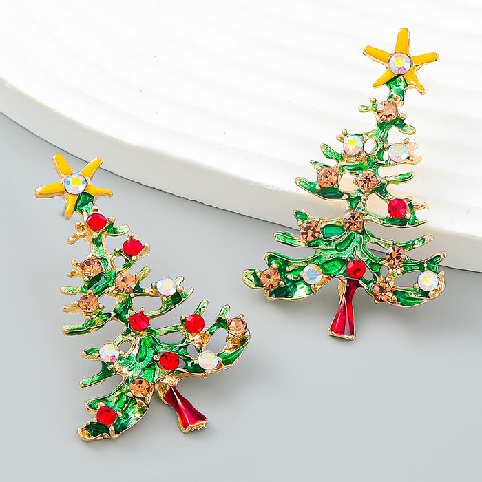 Wholesale Earrings Alloy Enamel Christmas Diamonds Christmas Tree JDC-ES-JL1036