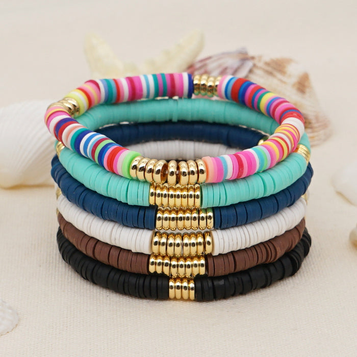 Wholesale Ethnic Style Stainless Steel Gold Plated Spacer Bracelet White Clay bead bracelet  JDC-BT-YuX001