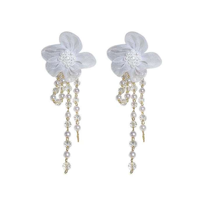 Wholesale s925 silver needle fairy beaded long tassel earrings JDC-ES-Dengy013