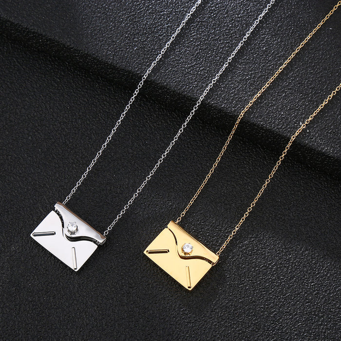 Wholesale Necklace Titanium Steel Diamond Envelope Love Letter Pendant JDC-NE-QinS002
