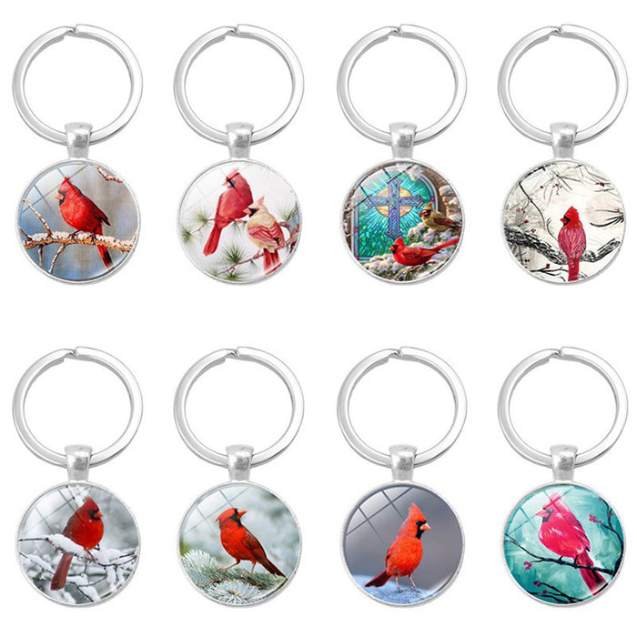 Wholesale Keychains Alloy Glass Piece Cardinal Bird Time Gem JDC-KC-HengX010