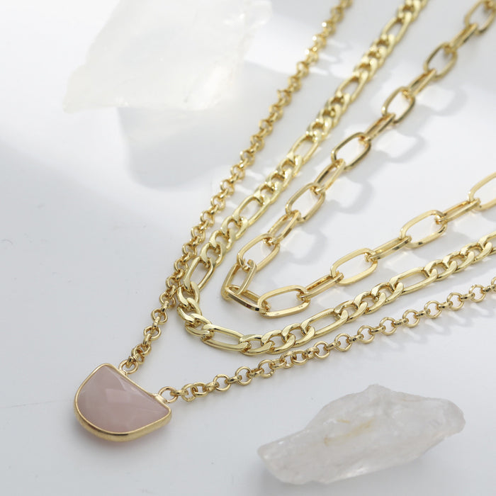 Wholesale Necklace Alloy Irregular Pink Natural Stone JDC-NE-YiD042