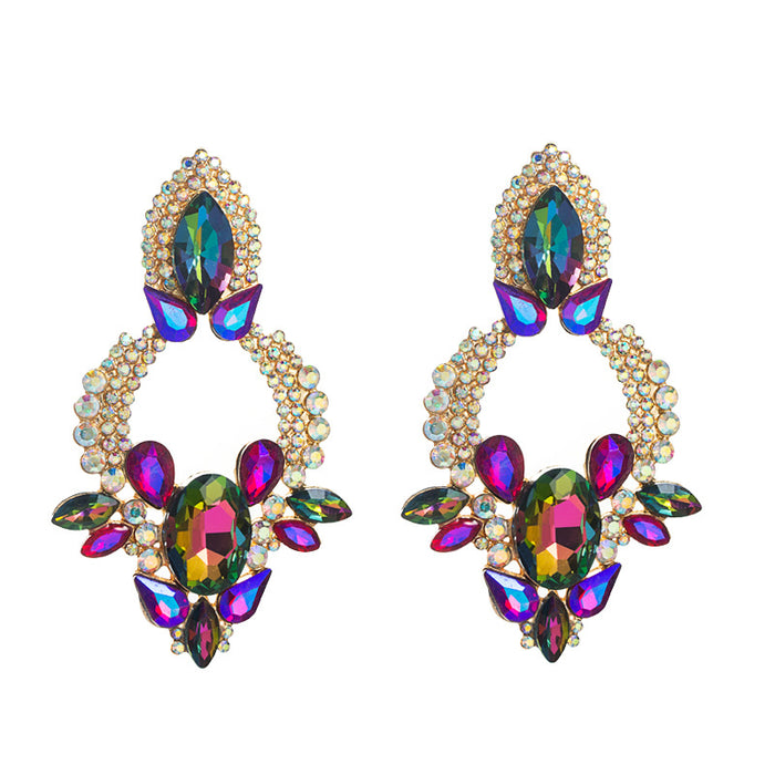 Wholesale Exaggerated Alloy Diamond Glass Diamond Flower Earrings JDC-ES-hemin035