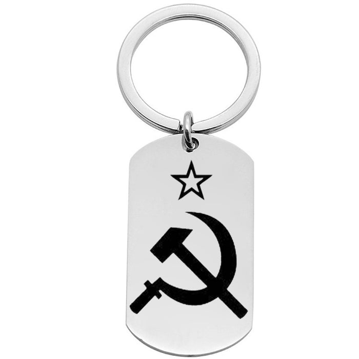 Wholesale Keychains For Backpacks Stainless Steel Soviet Red Army Sickle Hammer Keychain MOQ≥2 JDC-KC-ZongB008