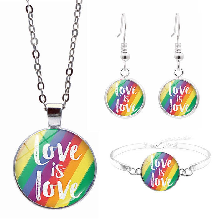 Wholesale LGBT Rainbow Flag Pride Day Necklace Bracelet Stud Earrings Set JDC-NE-JiaYun006