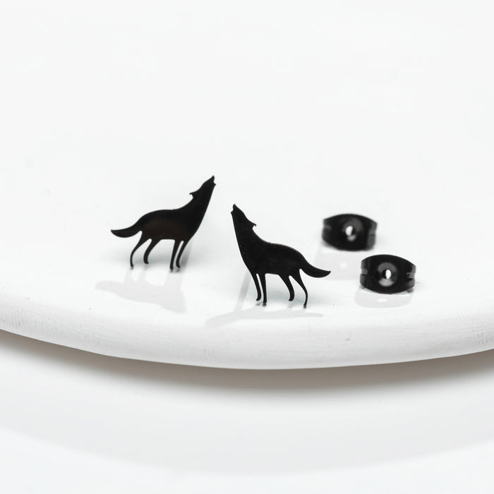 Wholesale Earrings Titanium Steel Animal Wolf Earrings Cartoon Cute Stud Earrings JDC-ES-JS007