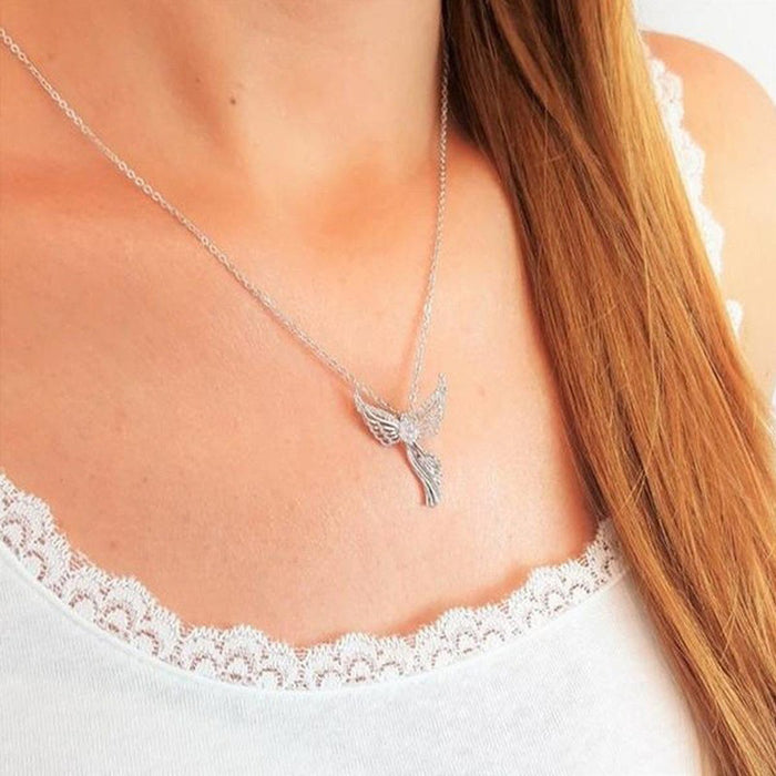 Wholesale Alloy Virgin Mary Angel Love Guardian Wings Diamond Necklace MOQ≥2 JDC-NE-XunO026