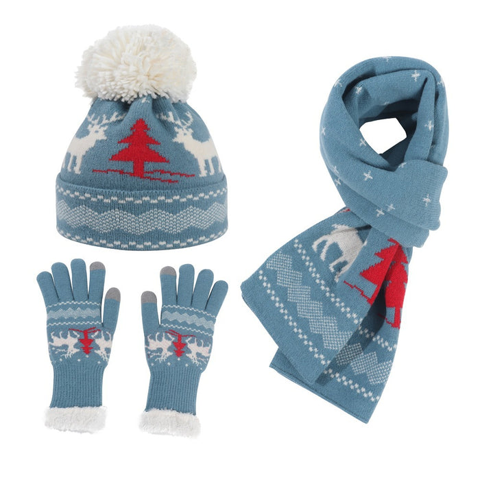 Wholesale Gloves Acrylic Christmas Thickening Knitted Hat Scarf 3 Piece Set MOQ≥2 JDC-GS-JunC006