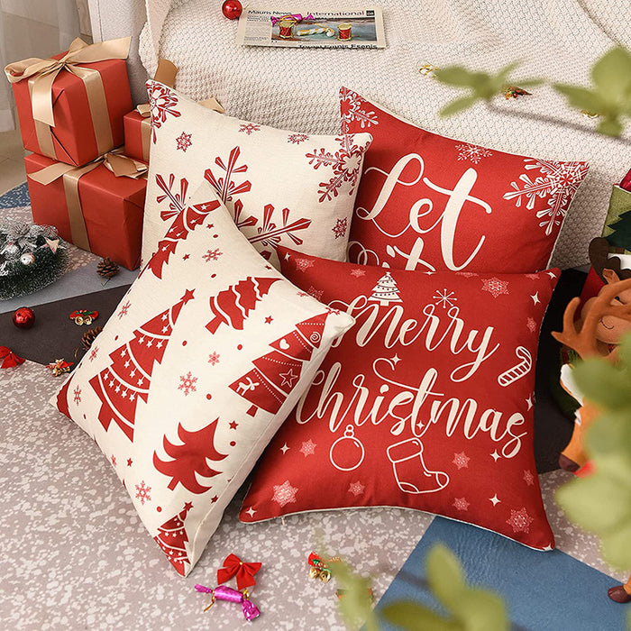 Casa de almohada impresa de lino rojo de Navidad al por mayor JDC-PW-DEXI001