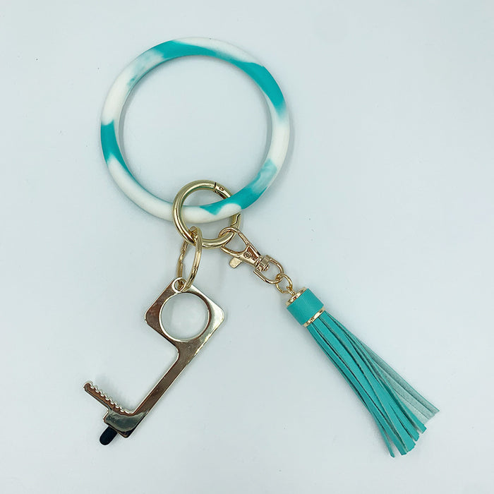 Wholesale Contactless Door Open Zinc Alloy Leather Tassel Wristlet Keychain MOQ≥2 JDC-KC-LBu001