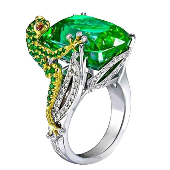 Wholesale Gold Chameleon Green Zircon Alloy Ring JDC-RS-ChenR042