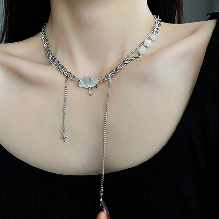 Wholesale Necklace Stainless Steel Frosted Cloud Double Layered Clavicle Chain Earrings Set JDC-NE-DD003