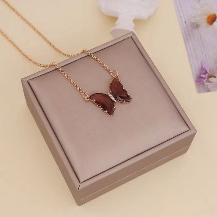 Wholesale Necklace Alloy White Glass Butterfly Clavicle Chain MOQ≥2 JDC-NE-ChenR006