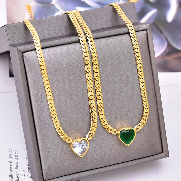 Wholesale Necklaces Titanium Steel Jewelry Set White Zircon Heart JDC-NE-WNS004