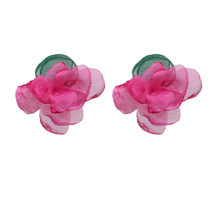 Wholesale Chiffon Camellia Stud Earrings Ambient Temperature JDC-ES-shuangx003