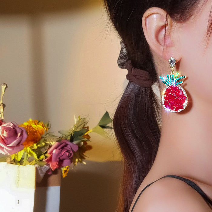 Jewelry WholesaleWholesale pineapple fruit Earrings Silver needle crystal red Earrings JDC-ES-AIS001 Earrings 艾珊 %variant_option1% %variant_option2% %variant_option3%  Factory Price JoyasDeChina Joyas De China