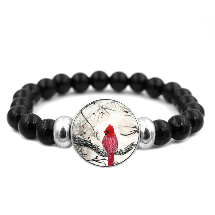 Wholesale Bracelet Alloy Glass Sheet Cardinal Black Beaded JDC-BT-HengX025
