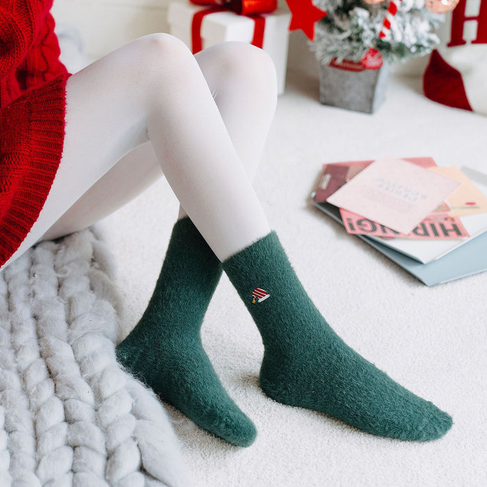 Wholesale Fuzzy Socks Coral Fleece Medium Tube Sweat Absorption Plus Fleece Cute Christmas MOQ≥2 JDC-SK-YiRou001