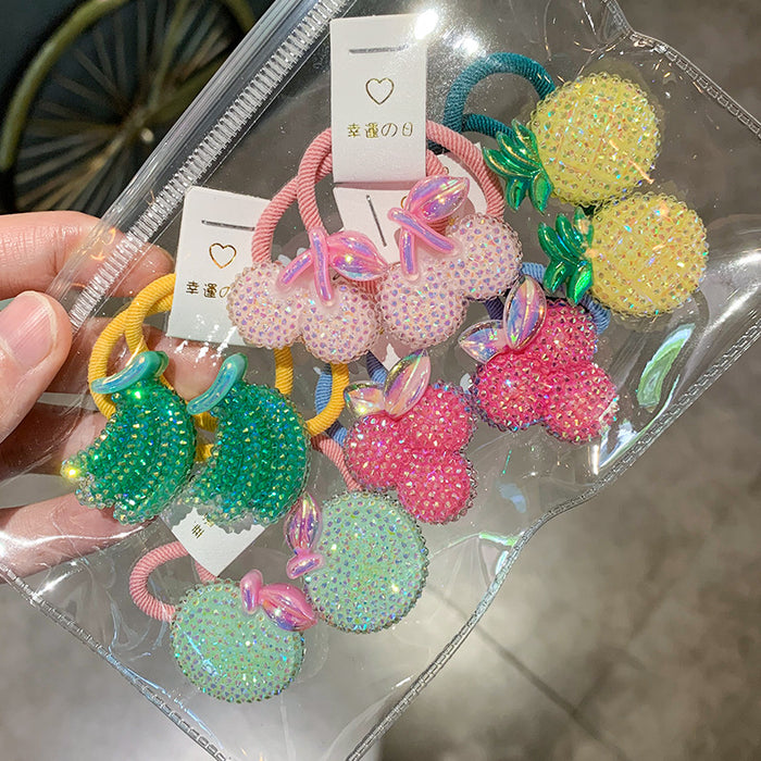 Wholesale sparkling fruit and flower hair tie girls rubber band set JDC-HS-GGMM004