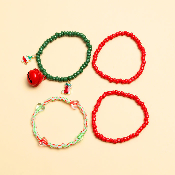 Wholesale Bracelet Glazed Christmas Colored Rice Beads Bell Bracelet 4 Piece Set JDC-BT-AiMu013