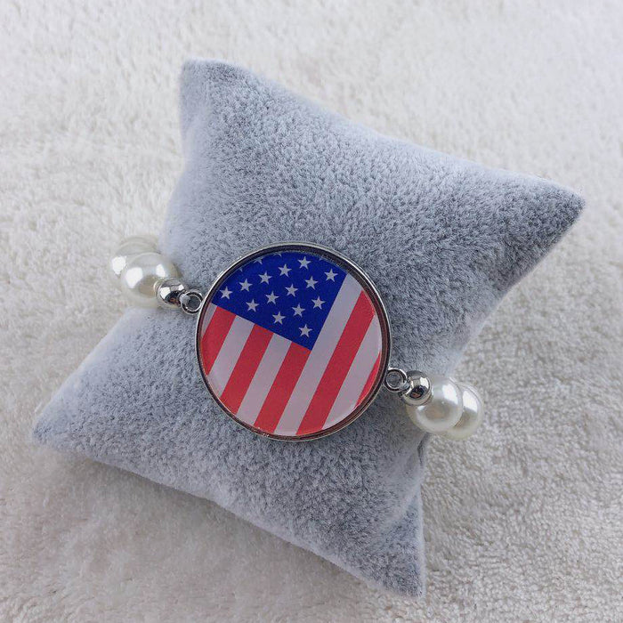 Vente en gros 4 juillet Jour de l'indépendance American Flag Stars and Stripes Pearl Bracelet MOQ≥2 JDC-BT-ZHIY002