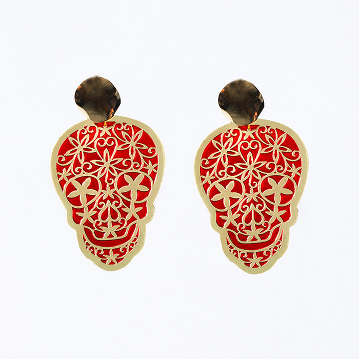 Wholesale Earrings Alloy Enamel Halloween Red Skull JDC-ES-GuTe001