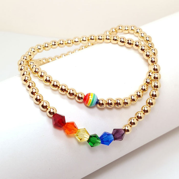 Wholesale same sex jewelry rainbow beaded crystal black gallstone six color gold beads lgbt bracelet MOQ≥2 JDC-BT-HaoL015